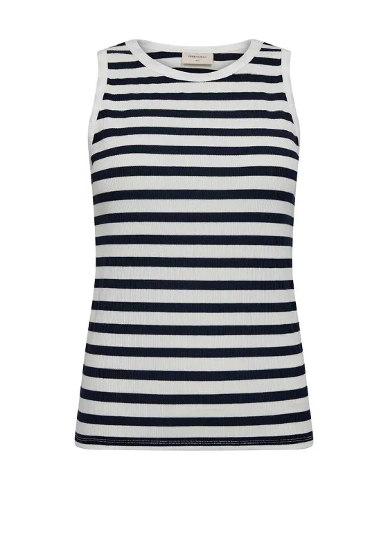 Relaxed Wear Fits Soft Apparel Freequent Effy Rib Knit Tank Top, Off White & Navy Blazer Relaxed Wear Fits Soft Apparel Freequent Effy Rib Knit Tank Top, Off White & Navy Blazer