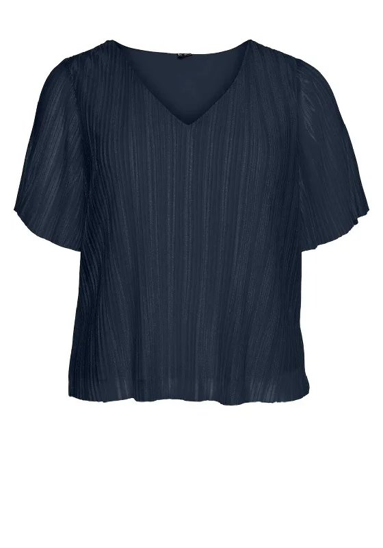 Cool Comfort Clothing Soft Look Vero Moda Curve Malone Bell Sleeve Top, Navy Blazer