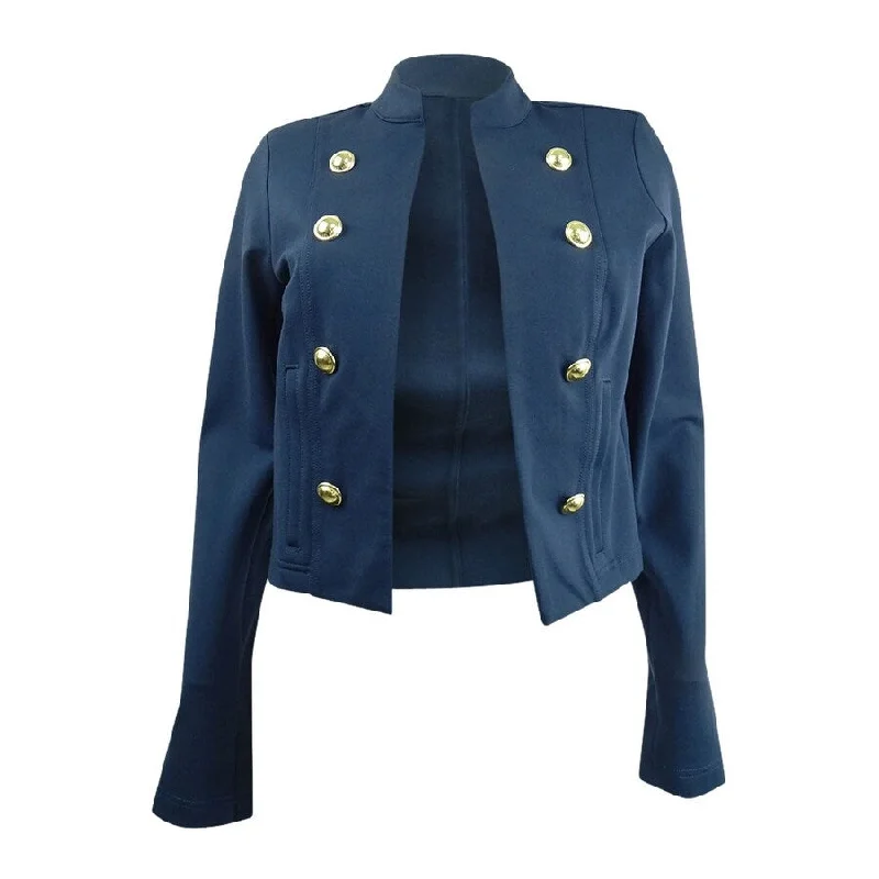 Relaxed Wardrobe Styles Affordable Outfits MICHAEL Michael Kors Women's Band-Collar Cropped Jacket (S, Midnigh Blue)