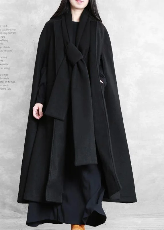 Soft Comfort Fits Comfortable Daywear Fine oversize long coat black pockets Extra large hem woolen outwear