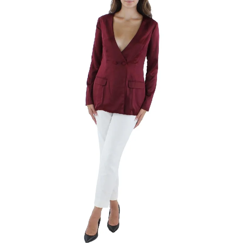 City Studio Womens Juniors Satin Open Back One-Button Blazer