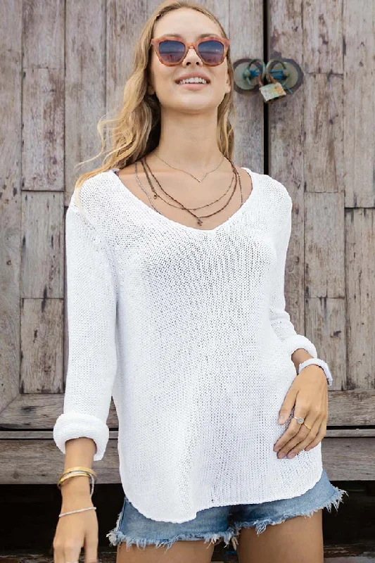Soft-Fit Wear Casual Layers Wooden Ships Shirt Tail V Cotton Sweater Breaker White
