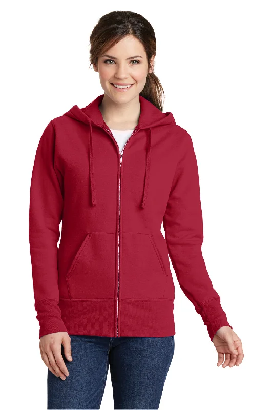 Trendy Comfortables Casual Layers Port & Company Womens Core Pill Resistant Fleece Full Zip Hooded Sweatshirt Hoodie w/ Pockets - Red - Closeout Trendy Comfortables Casual Layers Port & Company Womens Core Pill Resistant Fleece Full Zip Hooded Sweatshirt Hoodie w/ Pockets - Red - Closeout