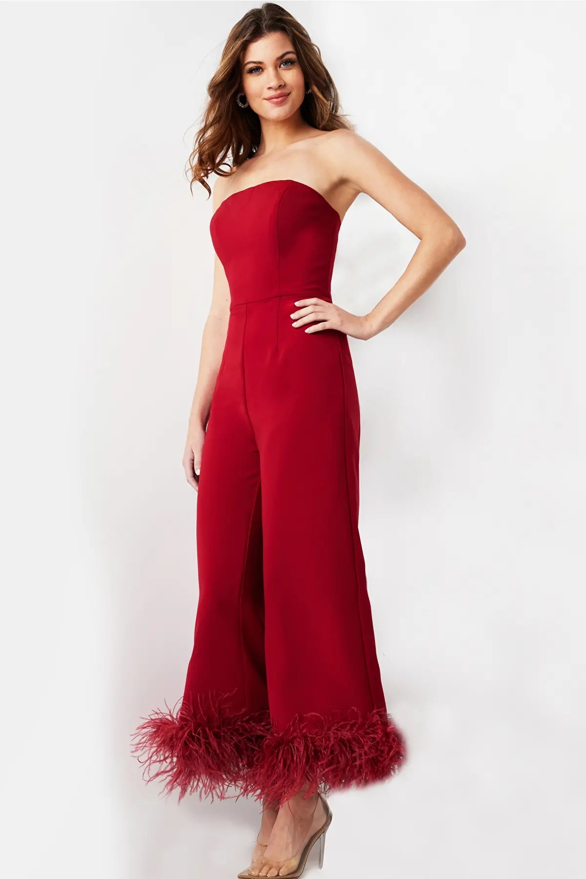 Comfortable Textiles Comfortable Daywear Jovani 22590 - Strapless Feather Fringes Jumpsuit Comfortable Textiles Comfortable Daywear Jovani 22590 - Strapless Feather Fringes Jumpsuit