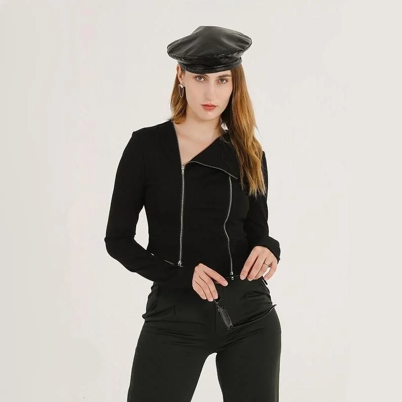 Effortless Chic Style Comfort-driven Style Women's Asymmetric Zipper Black Cardigan