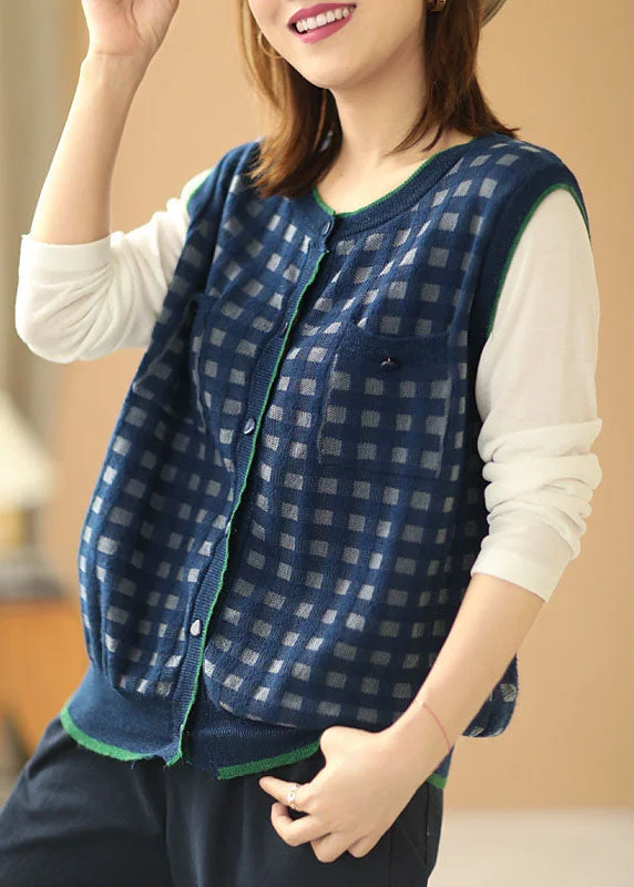 Simple Fashion Layers Chic Comfort Natural Navy Plaid Button Pockets Fall Sleeveless Waistcoat Simple Fashion Layers Chic Comfort Natural Navy Plaid Button Pockets Fall Sleeveless Waistcoat