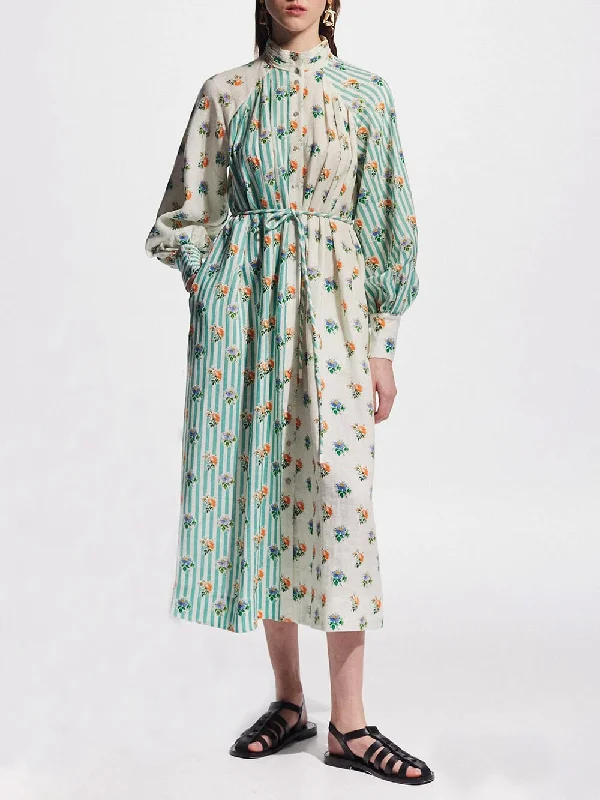 Relaxed Chic Soft Fit Clothing Elegant Puff Sleeve Charming Printed Shirt Dress