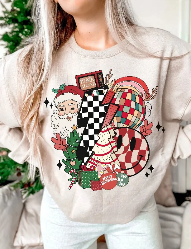 Cozy Day Outfits Modern Daywear Cotton Santa Claus Funny Smiling Face Christmas Hoodie for Girls