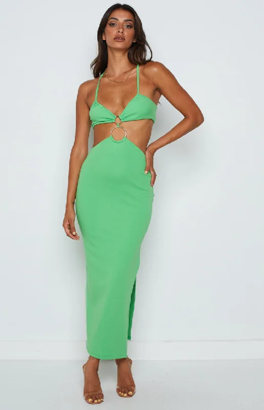 Everyday Comfort Wear Soft Fashion Earthling Green Maxi Halter Dress