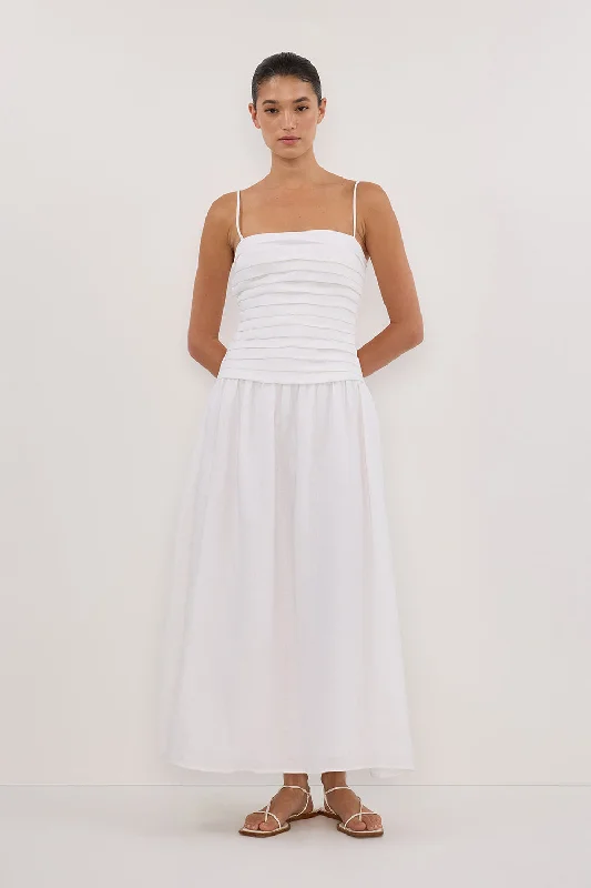 Warm and Soft Textiles Cozy Essentials REECE WHITE LINEN MIDI DRESS