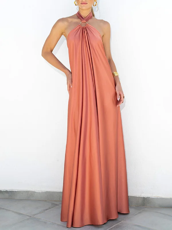 Versatile Comfort Pieces Sleek Comfort Summer Temperament Satin Charming Halter Swing Gown Dresses