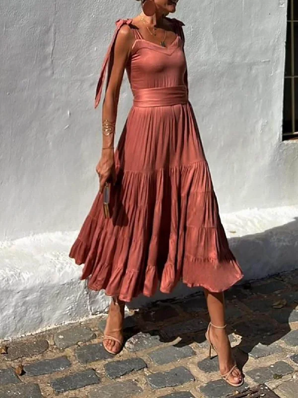 Simple Fashion Layers Daily Chic Off-The-Shoulder With Stylish Ruffled Midi Dress