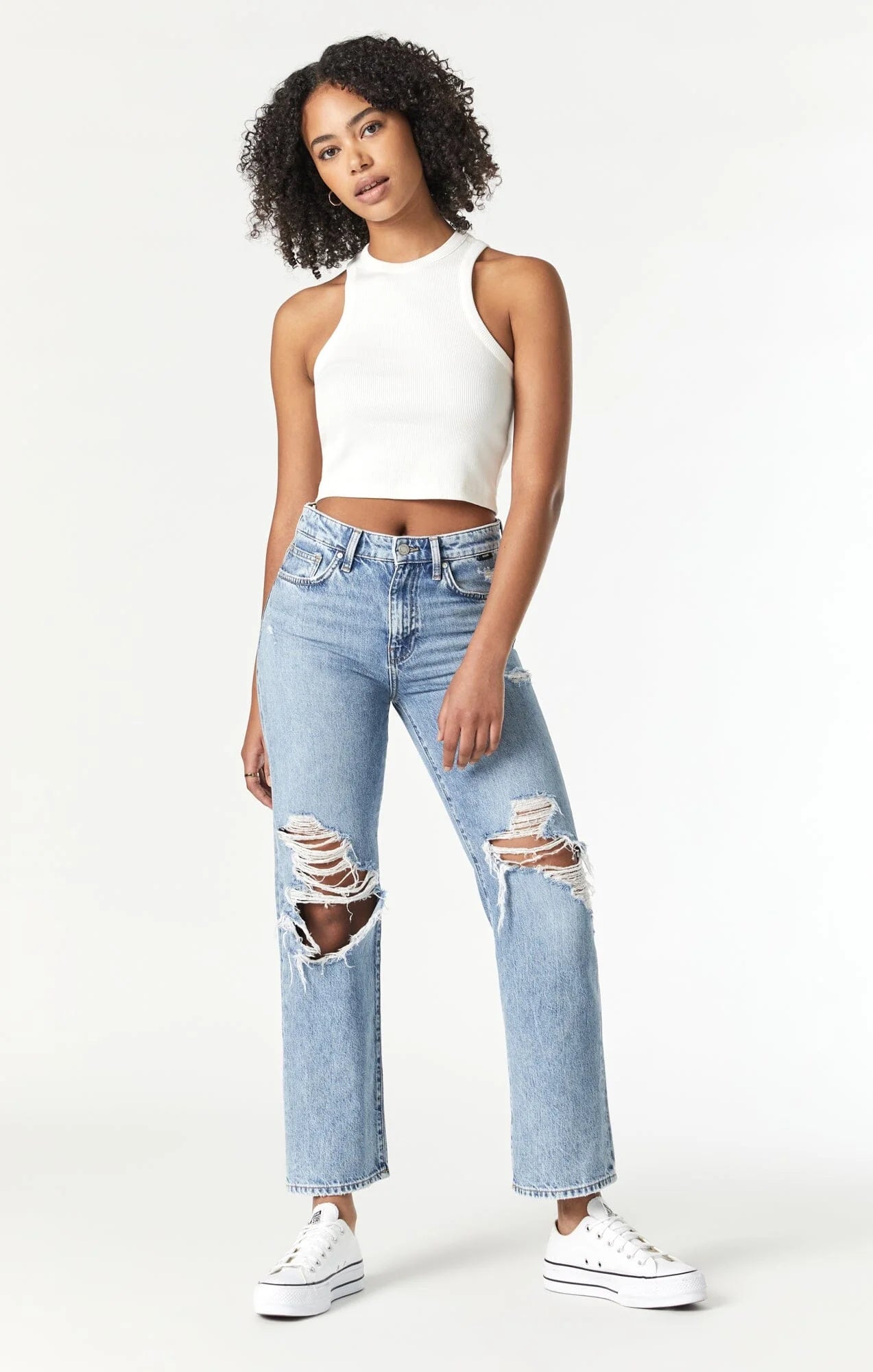 Street Chic Clothing Relaxed Fashion Mavi Barcelona Wide Leg Jeans High Rise Mid Ripped True Blue