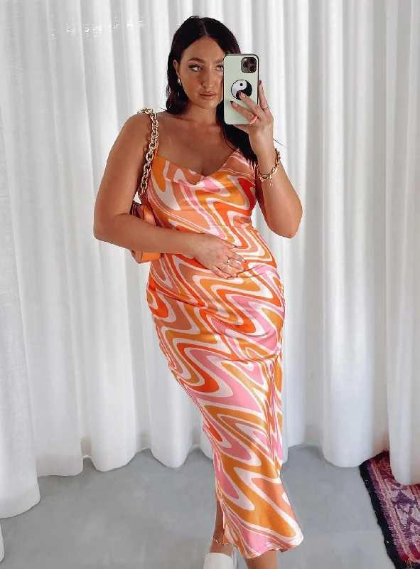 Trendy Comfortables Affordable Style Zamora Maxi Dress Orange / Pink