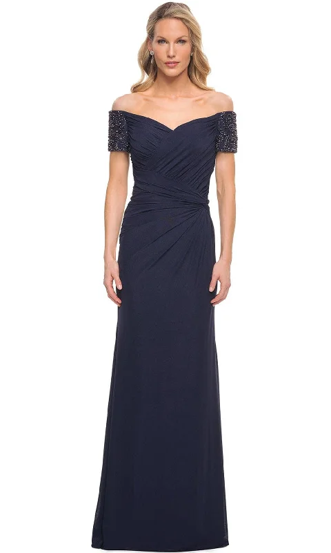 Warm Textures Everyday Style La Femme 30057 - Off Shoulder Pleated Bodice Long Gown Warm Textures Everyday Style La Femme 30057 - Off Shoulder Pleated Bodice Long Gown