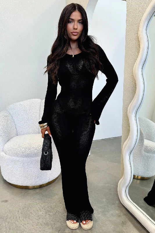 Casual Trend Pieces Simple Comforts Annem Long Sleeve Maxi Dress - Black