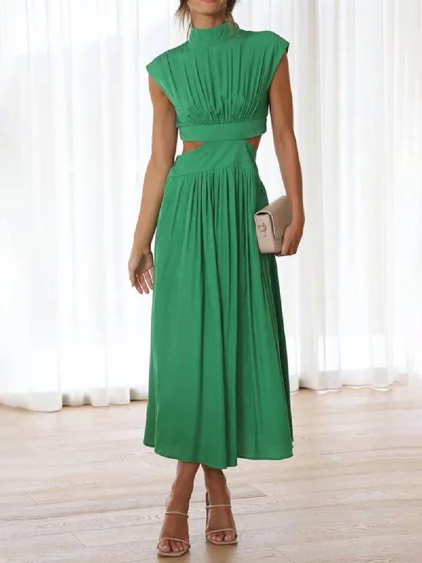Simple Fashion Styles Chic and Cozy Cutout Waist Pocketed Charming Vacation Midi Dress Simple Fashion Styles Chic and Cozy Cutout Waist Pocketed Charming Vacation Midi Dress