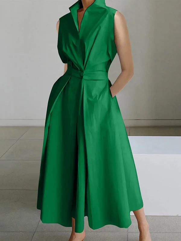 Chic Comforts Pieces Affordable Layers Sleeveless Solid Color Trendy Lapel Midi Dresses Chic Comforts Pieces Affordable Layers Sleeveless Solid Color Trendy Lapel Midi Dresses