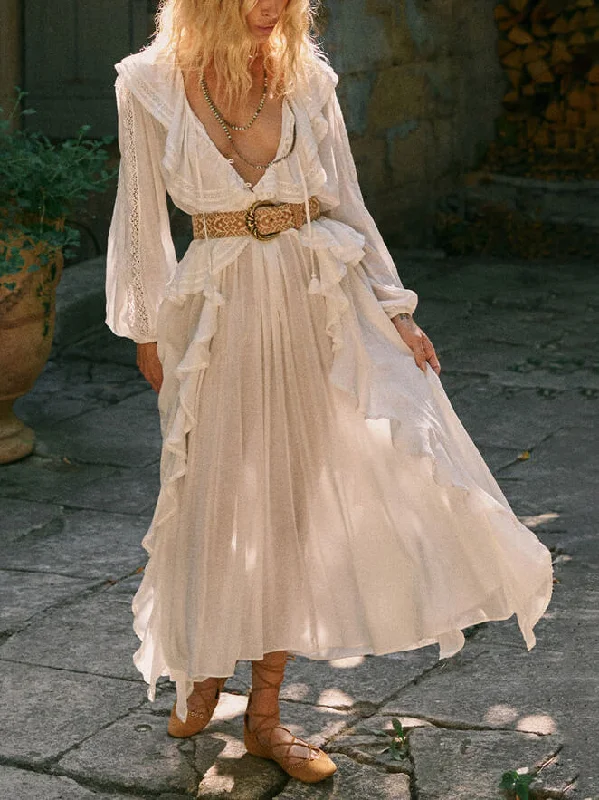 Affordable Comfort Styles Simple Comfort Style New Vintage Lace Charming Lantern Sleeve Robe Dress