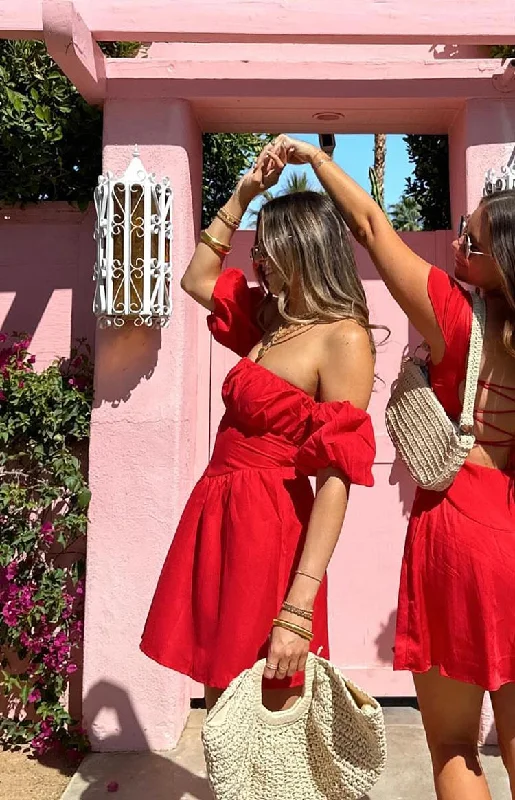 Practical Chic Wear Practical Comfort Love Lost Off The Shoulder Red Mini Dress
