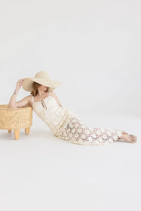 Soft Layers Clothing Relaxed Wardrobe Wilder Sleeveless Crochet Floral Lace Maxi Dress Natural
