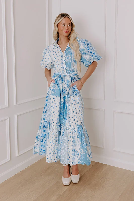 Streetwear Comfort Day-to-day Fashion Love-Struck Floral Midi Dress in Sky Blue