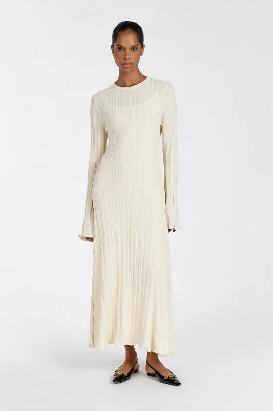 Soft and Cozy Apparel Comfort Trends SYLVIA CREAM KNIT MIDI DRESS