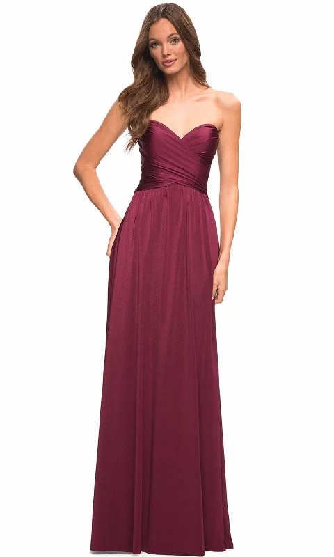 Cozy Fabric Fits Soft Fit Clothing La Femme 30700 - Cross Bodice Gown With Slit