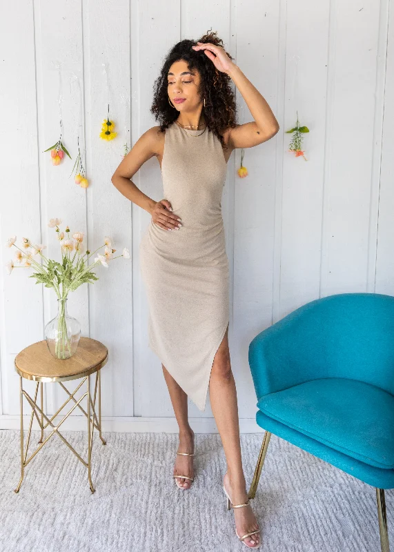 Versatile Outfits Stylish Attire VIXEN HIGH NECK ANGLE HEM DRESS