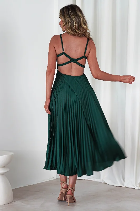Cozy and Fashionable Budgeted Outfits Cheri Pleated Midaxi Dress | Forest Green