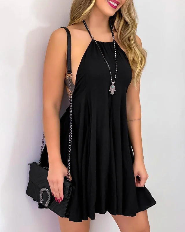 Cozy Everyday Outfits Comfy Wear Darcy Distressed Halter Tunic- Black - Final Sale