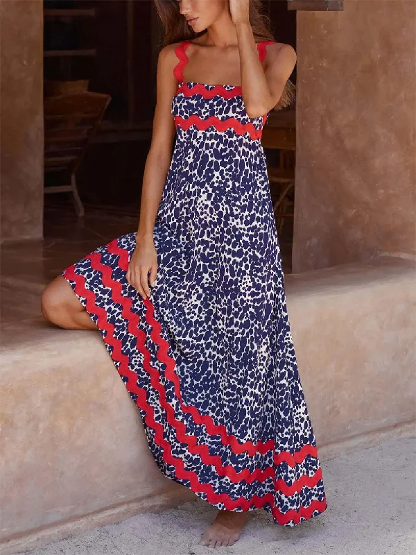 Relaxed Wardrobe Styles Casual Wearables Suspender Print Stylish Maxi Dress