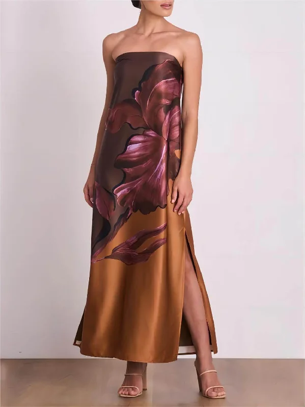 Soft Textured Wear Elegant Wear Stylish Contrasting Off-Shoulder Charming Floral Print Maxi Dress