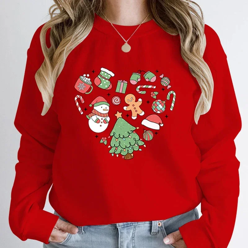Cozy Everyday Outfits Simple Comfortwear Heart Tree Snowman Christmas Hoodie