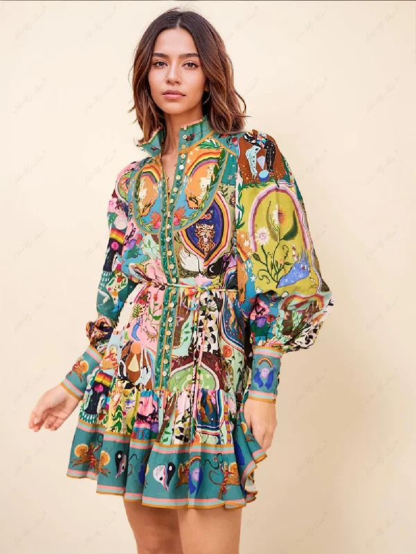 Soft-Fit Wear Day Comfort Graffiti Casual Evergreen Charming Printing Mini Dress