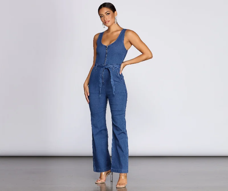 Practical Cozy Looks Cozy Wearables Zip Front Denim Jumpsuit