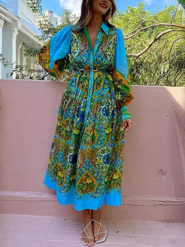 Cozy Fabric Fits Easy Fashion Ethnic Print Cardigan Charming Lace-Up Lapel Long-Sleeved Dress Cozy Fabric Fits Easy Fashion Ethnic Print Cardigan Charming Lace-Up Lapel Long-Sleeved Dress