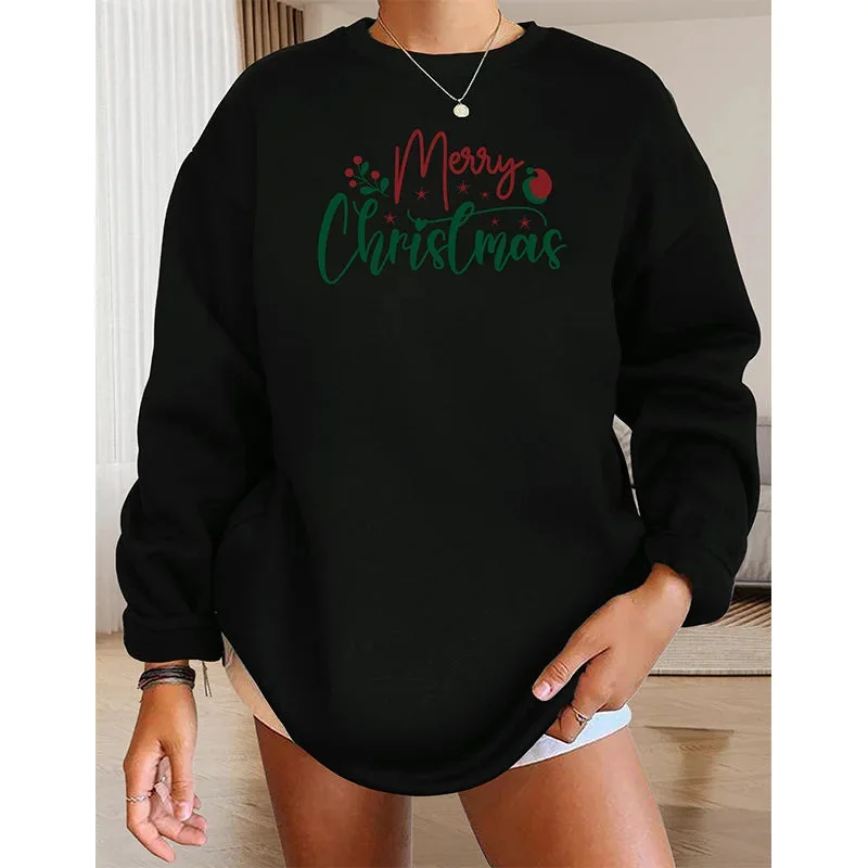 Affordable Layers Chic Textures Leisure Merry Alphabet Printed Christmas Hoodie