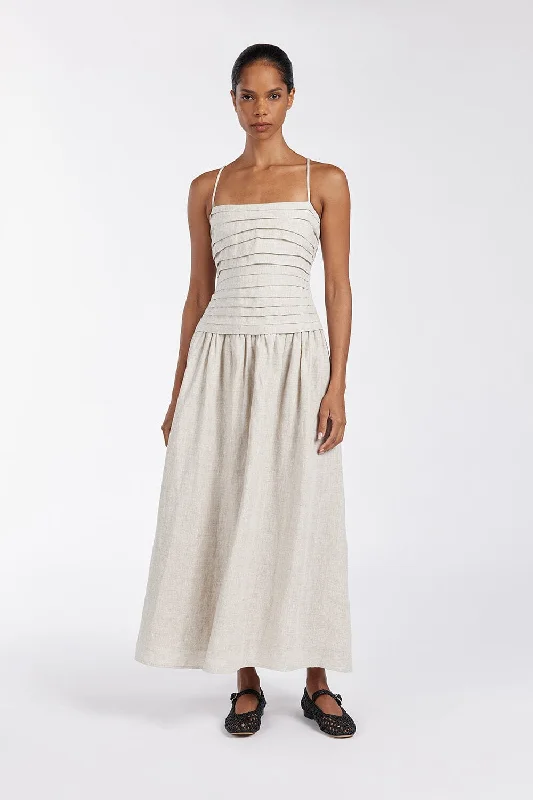 Simple Fashion Styles Street Comfortwear REECE NATURAL LINEN MIDI DRESS