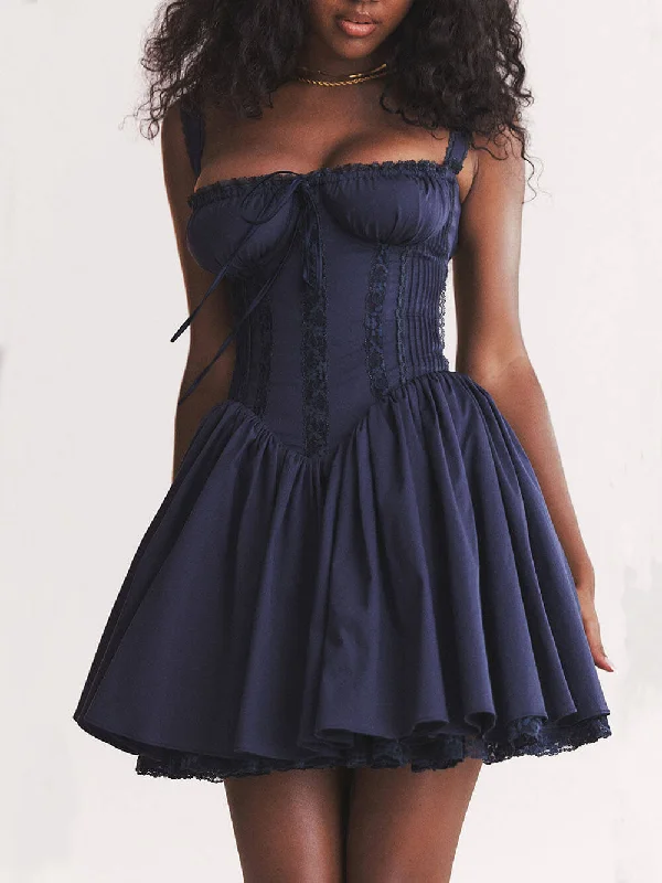 Cozy Fabric Fits Soft Apparel French Navy Stylish Corset Mini Dress