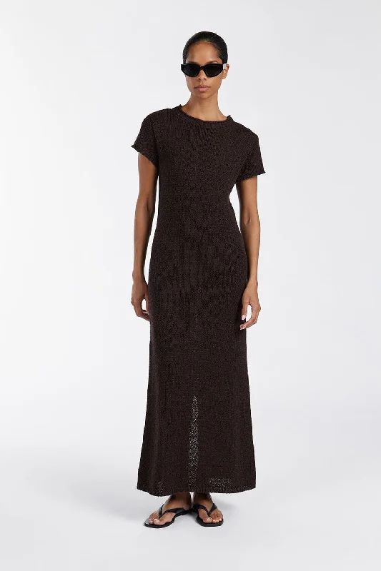 Cozy Outfits Wear Affordable Outfits LEO BITTER CHOC KNIT MIDI DRESS