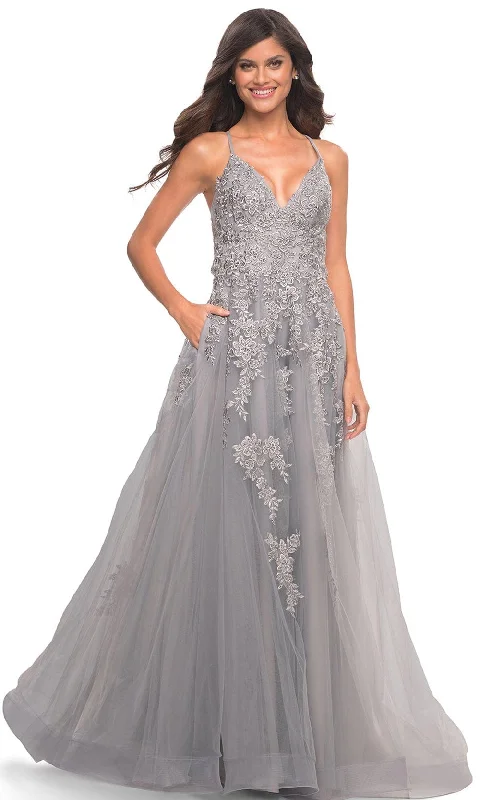 Trendy Cozy Apparel Soft Apparel La Femme 30810 - Lace Applique A-Line Gown
