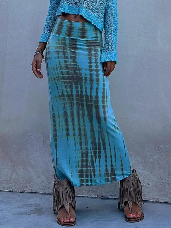Soft Comfortwear Chic and Cozy Tie-Dye Elastic Stylish Waist Maxi Skirt
