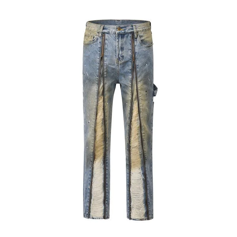 Everyday Wardrobe Essentials Soft Fit High Street Trendy Brand Long Zipper Split Burnt Out Speckled Ink Jeans Everyday Wardrobe Essentials Soft Fit High Street Trendy Brand Long Zipper Split Burnt Out Speckled Ink Jeans
