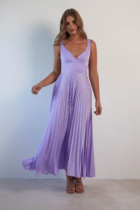 Comfortable Everyday Look Soft Apparel Cheri Pleated Midaxi Dress | Lilac