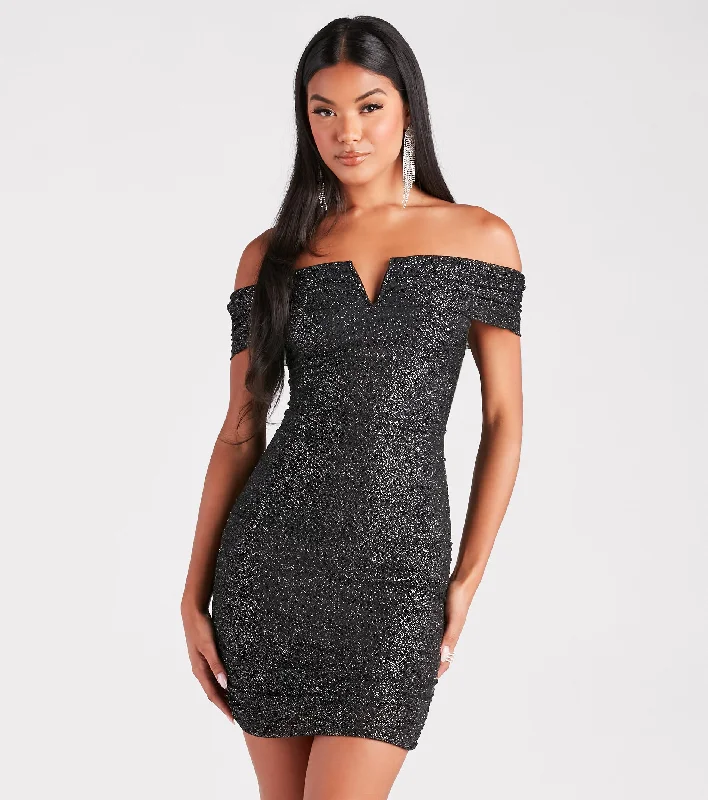 Effortless Soft Layers Versatile Chic City Girl Glitter Off-The-Shoulder Dress