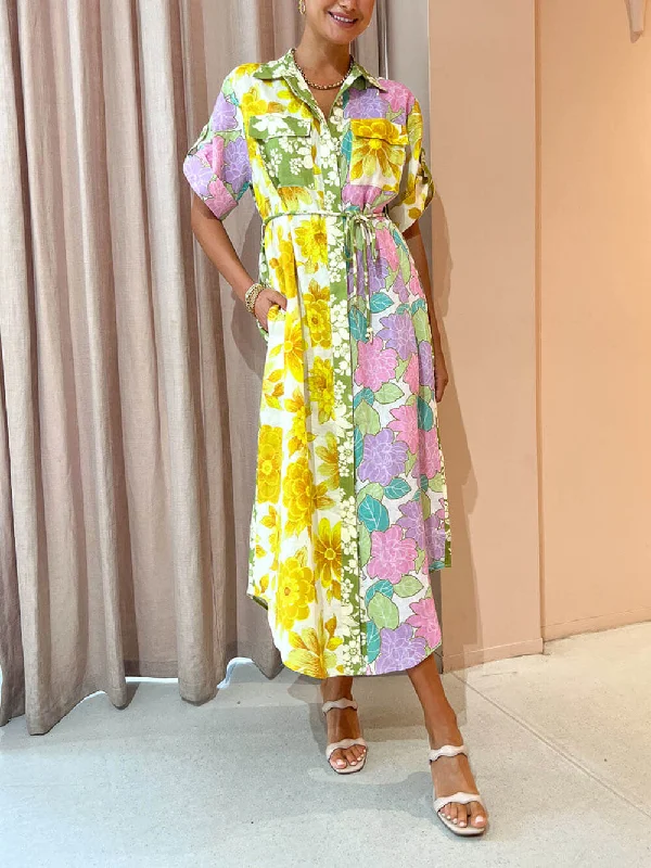 Casual Style Fits Budget Comfort Multicolor Paneled Stylish Shirt-Style Midi Dress