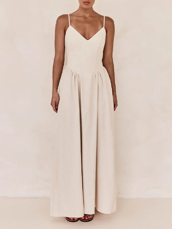 Street Chic Clothing Cozy Wardrobe Sunset Suspender Pleated Charming Panel Sleeveless Maxi Dress