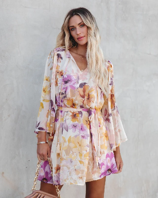 Soft and Cozy Apparel Modern Comfort Damaya Floral Chiffon Tassel Dress