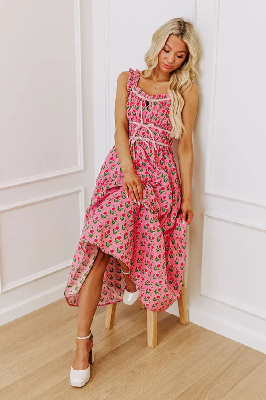 Soft and Casual Looks Elegant Comfort Southern Charm Floral Midi Dress in Pink